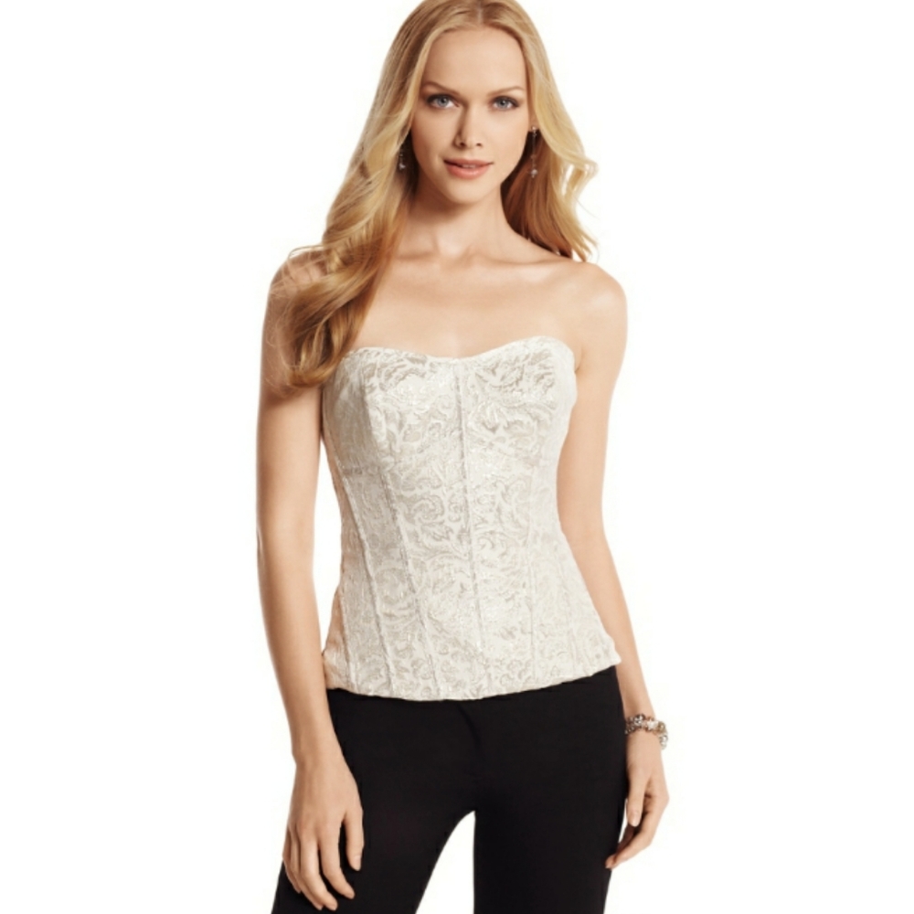 WHITE HOUSE BLACK MARKET Halter Neck Ivory Shimmer Metallic Strapless Bodice Top